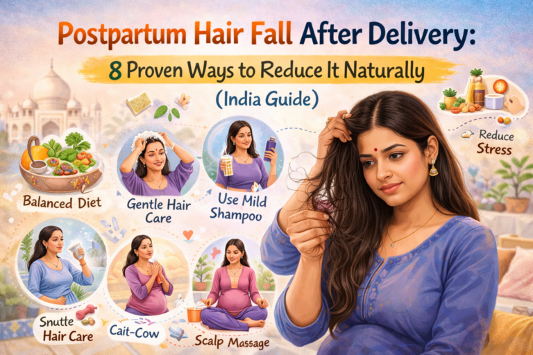 Indian mom experiencing postpartum hair loss after delivery – common among new moms in India