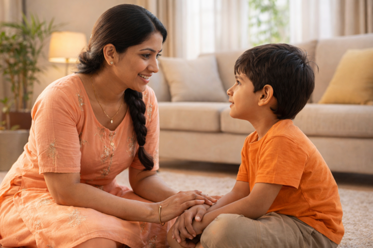 Desi mom using hybrid parenting 2026 gentle boundaries with child in USA