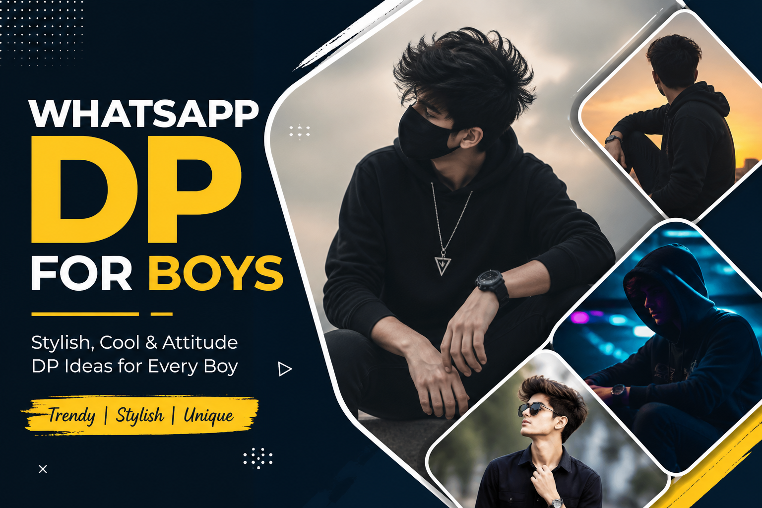 WhatsApp DP for boys featured image with stylish and attitude profile pictures, showcasing cool and trendy DP ideas for boys
