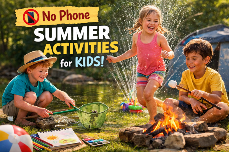 Kids doing no phone summer activities rangoli art screen free fun 2026