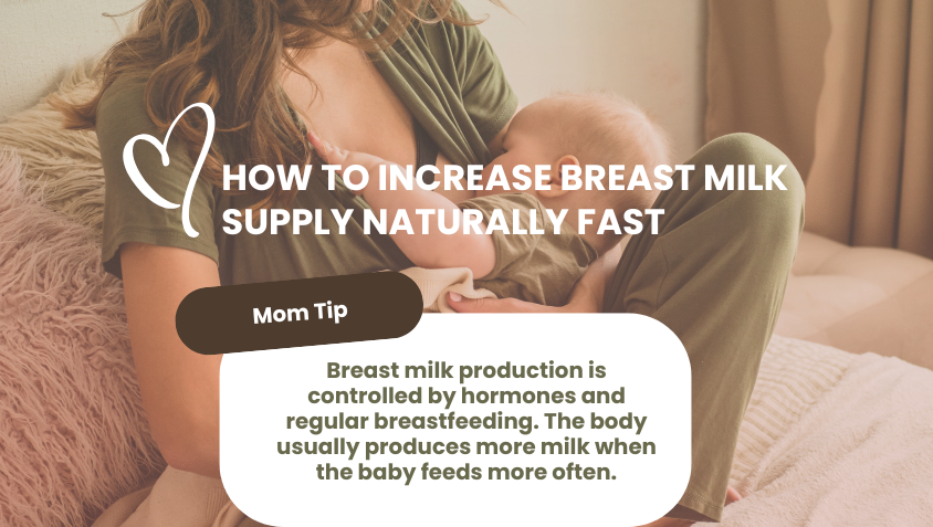 Mother breastfeeding baby with healthy foods and natural remedies to increase breast milk supply