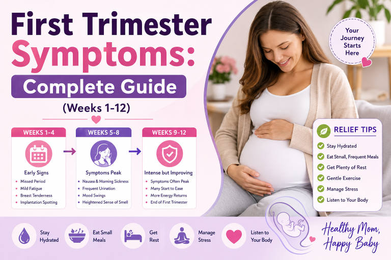 Pregnant woman in first trimester experiencing symptoms