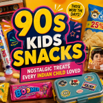 90s kids snacks in India featuring Melody, Mango Bite, Boomer, Poppins, Uncle Chipps, Crax and other nostalgic childhood treats