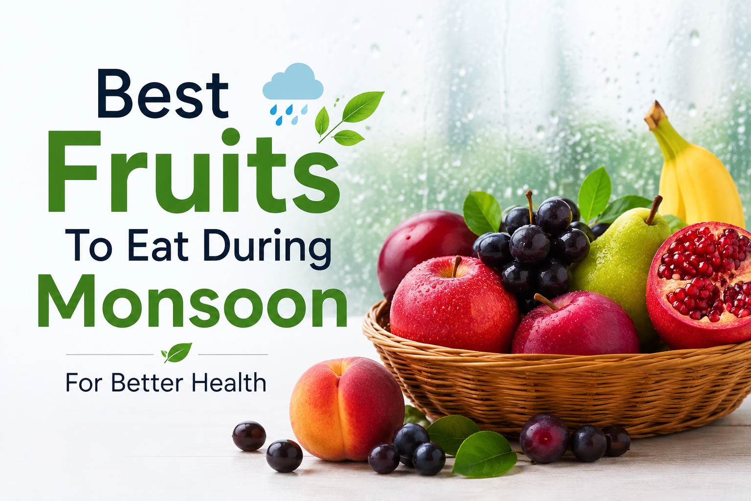 Rainy season fruits including jamun, apple, pear, peach, banana and pomegranate for better health during monsoon
