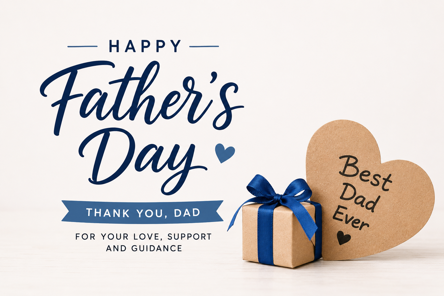 Father's Day wishes featured image with greeting card, gift box, and heartfelt message celebrating dads