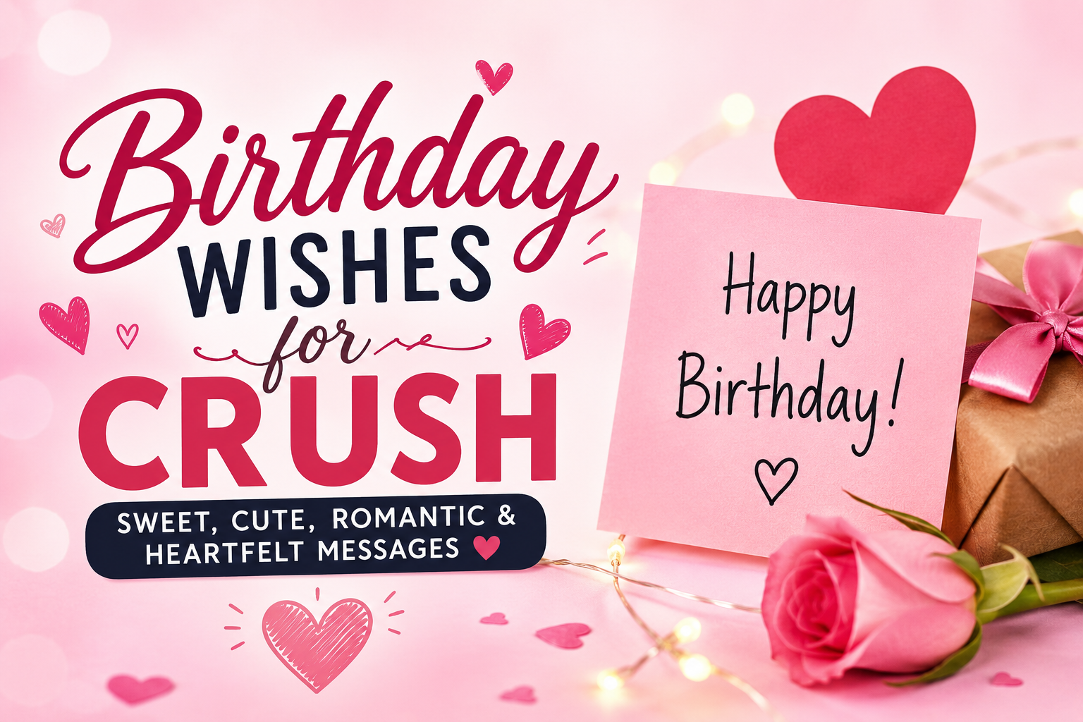 Birthday wishes for crush featuring sweet, cute, romantic and heartfelt messages with birthday card and gift