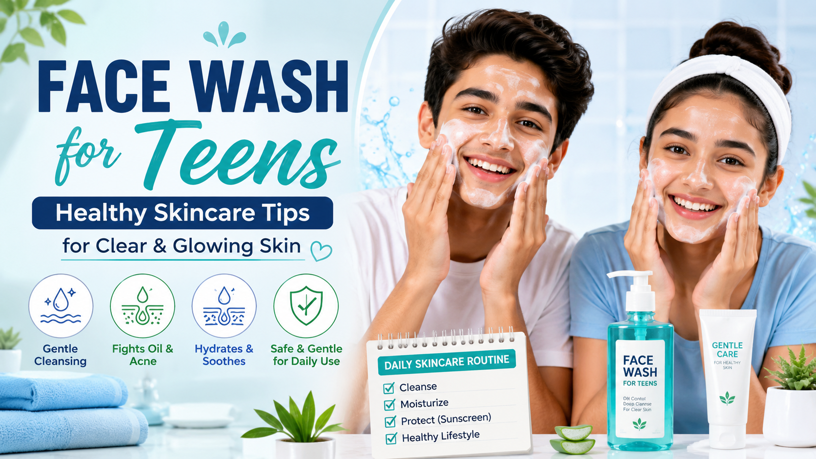 Face wash for teens guide showing healthy skincare routine, acne care tips, and gentle cleansing for clear and glowing skin