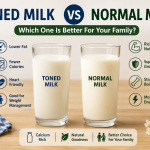 Toned milk vs normal milk comparison showing nutrition, fat content, calories, and health benefits for families