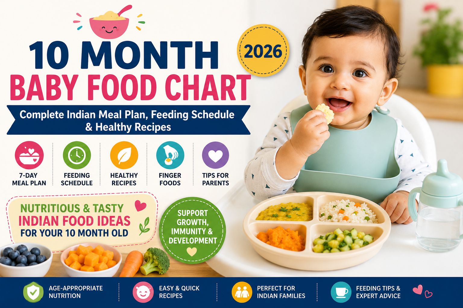 10 month baby food chart 2026 with Indian meal plan, feeding schedule, healthy recipes and finger food ideas for babies