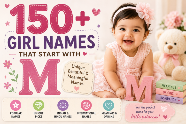 150+ girl names that start with M including unique, Indian, Hindu and meaningful baby girl names
