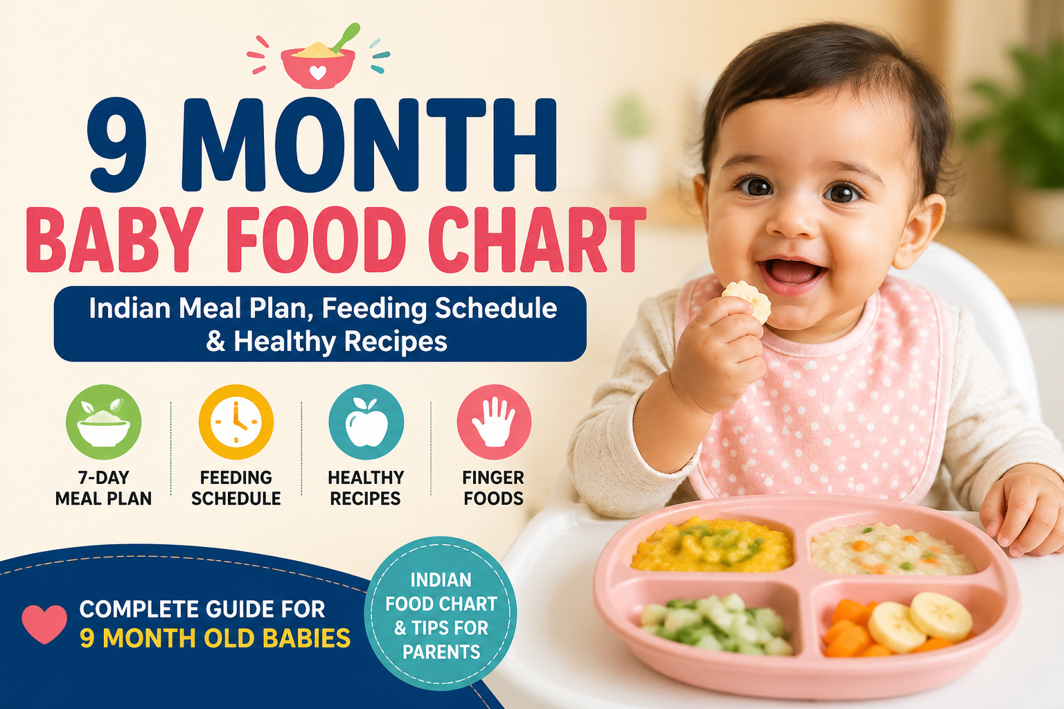 9 month baby food chart with Indian meal plan, feeding schedule, healthy recipes and finger food ideas