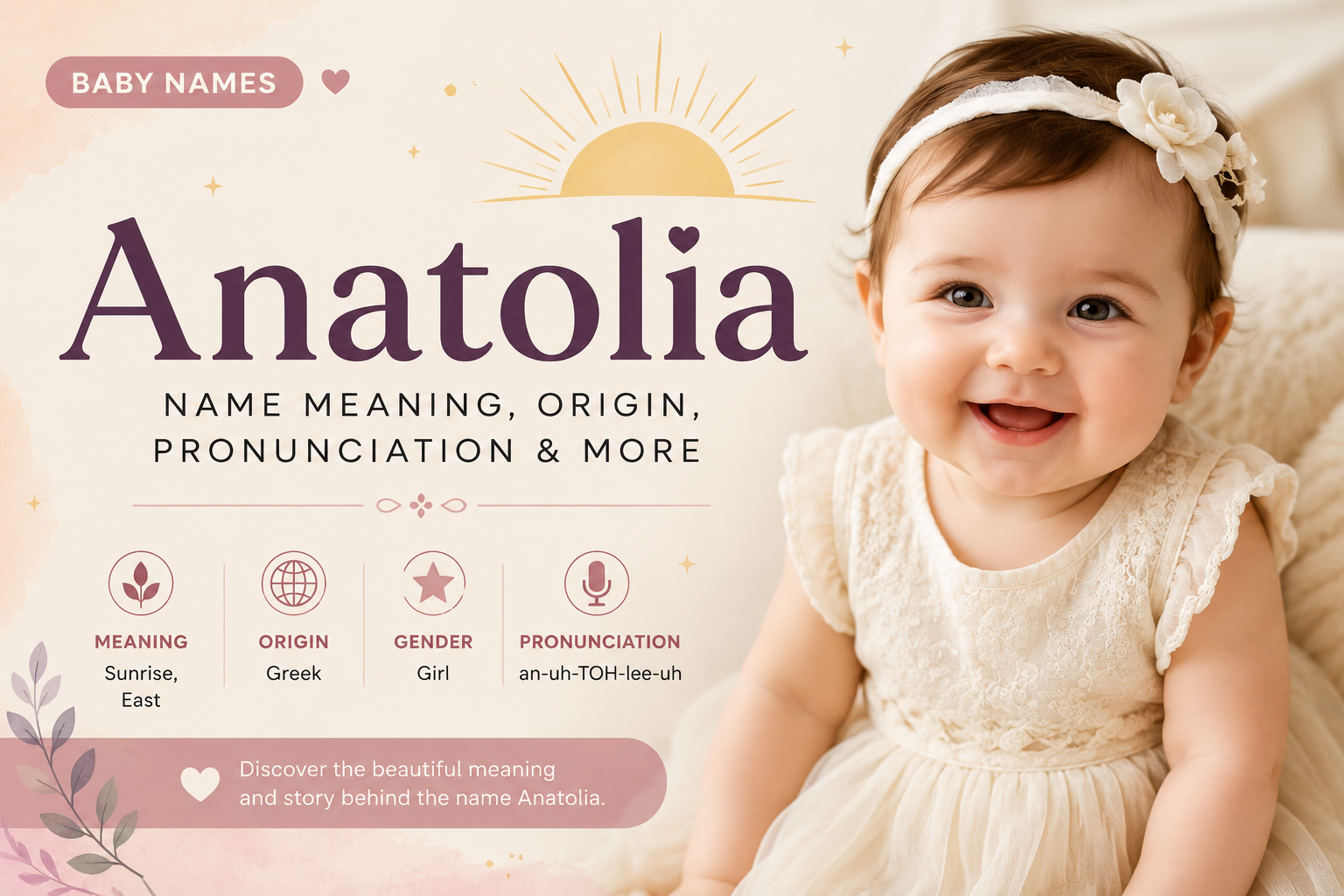 Anatolia name meaning, Greek origin and pronunciation for a baby girl