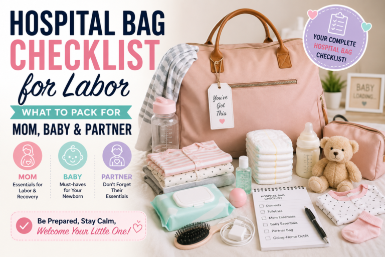 Hospital bag checklist for labor with essentials for mom, baby and partner