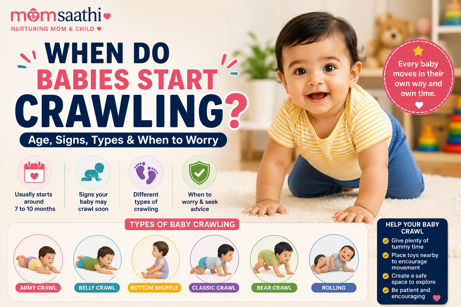 When Do Babies Start Crawling? Age, Signs, Types & When to Worry