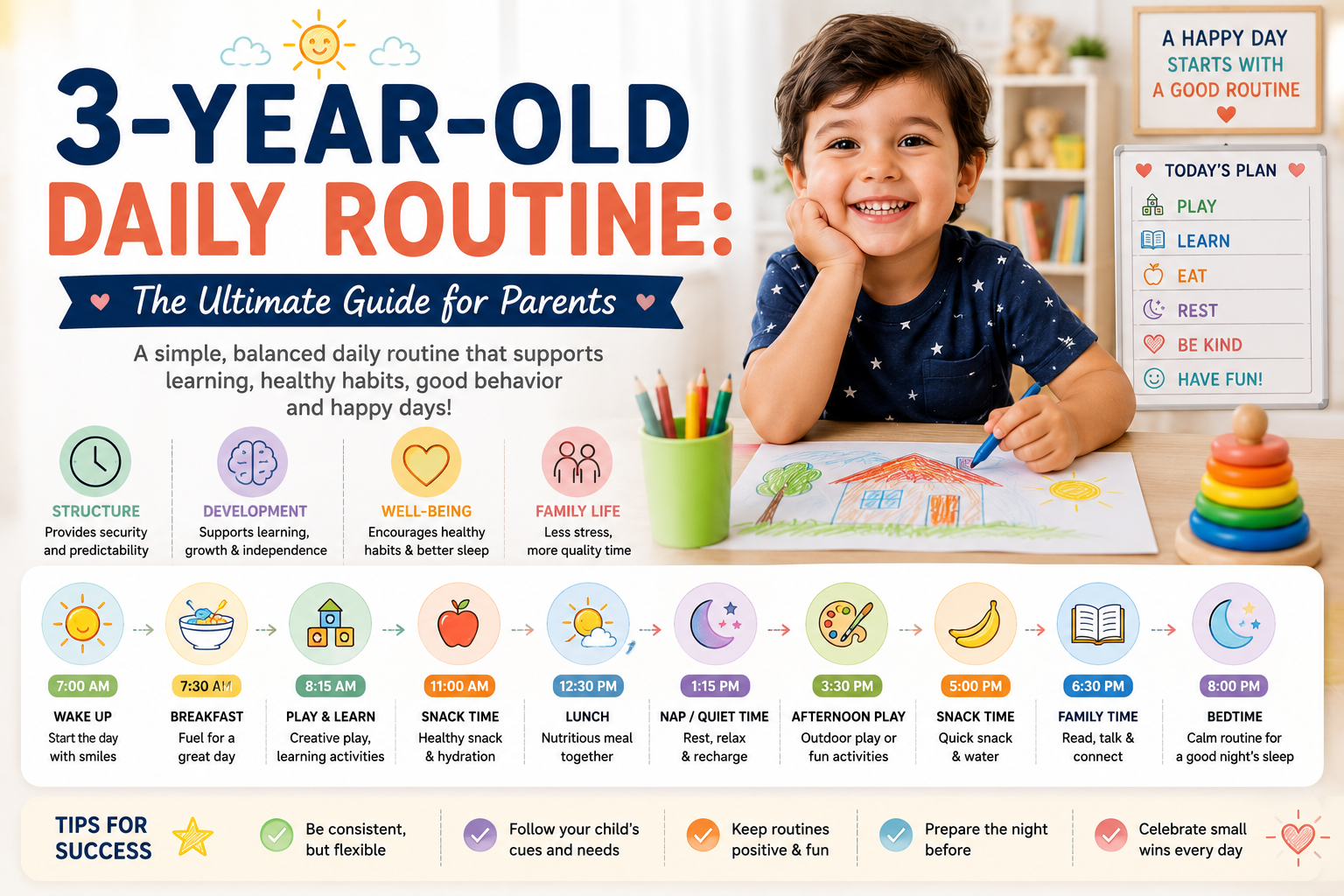 Sample daily routine chart for a 3-year-old toddler