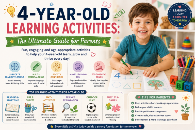 4-year-old child doing fun educational learning activities at home