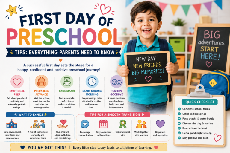 First day of preschool tips for parents helping a child start school