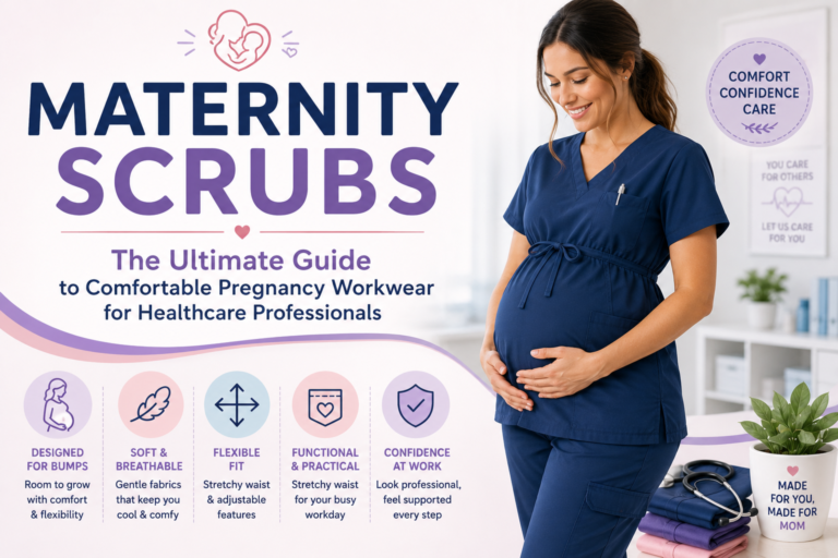 Pregnant healthcare professional wearing comfortable maternity scrubs