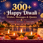 Happy Diwali wishes with diyas, rangoli, fireworks, Lakshmi Puja, and festive decorations