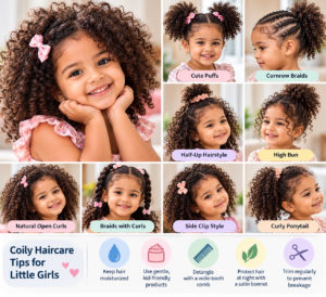 Toddler girl with natural coily hair.